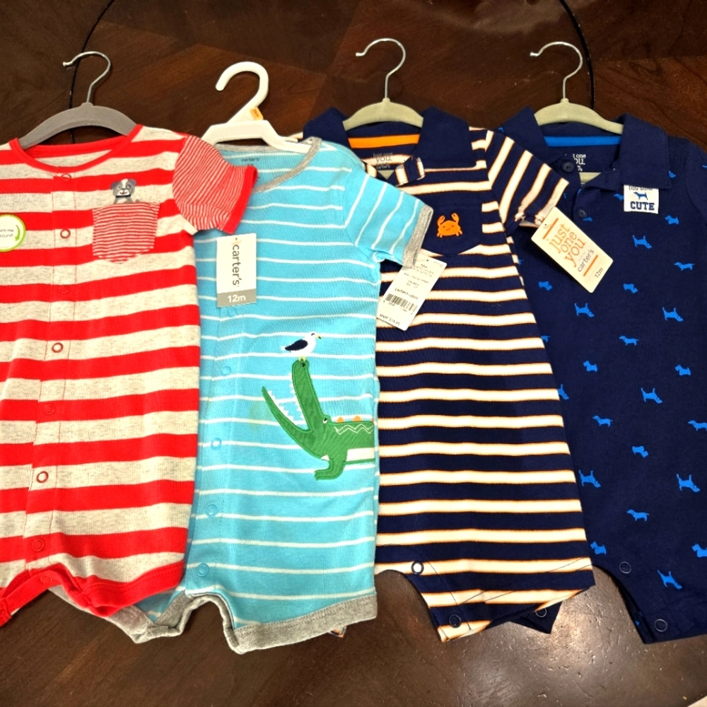 Set of 4 Baby Rompers - Striped and Patterned